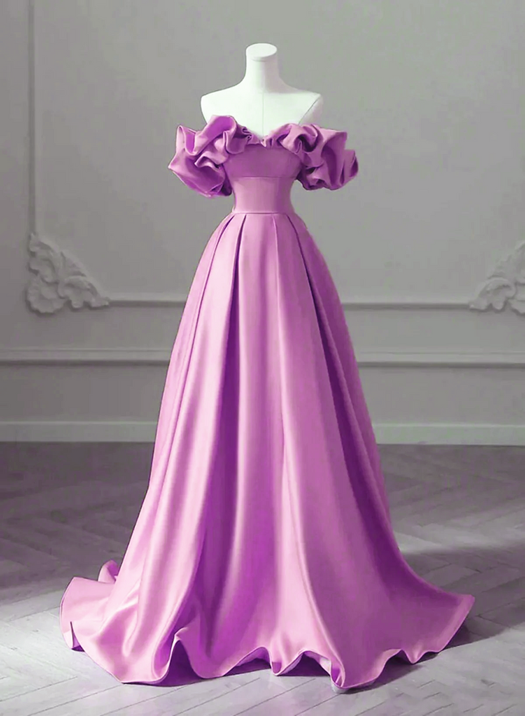Purple Halter Open Back Simple Satin Party Dress Wedding Guest Dress DP3860 main image 1