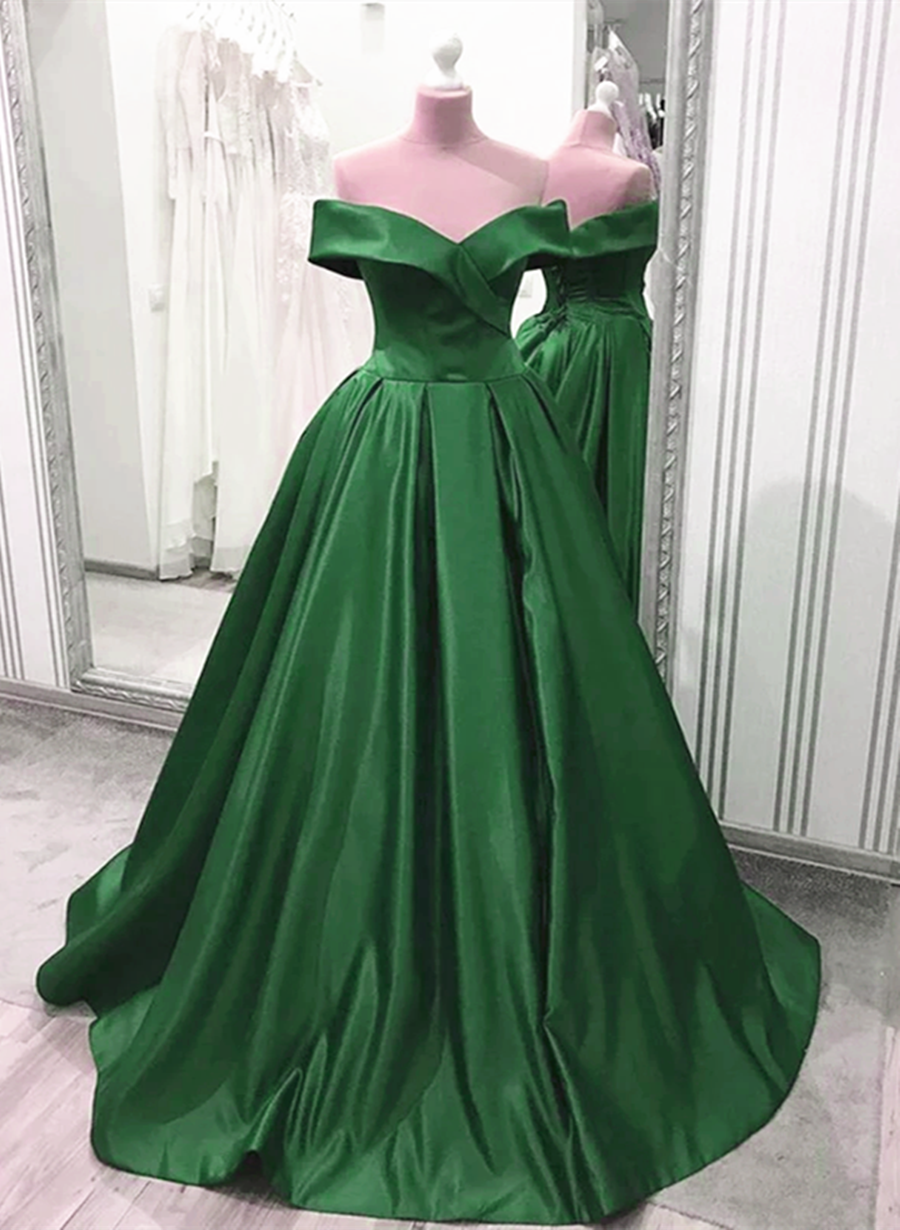 Green Satin Sweetheart New Long Prom Dress, A-line Party Dress