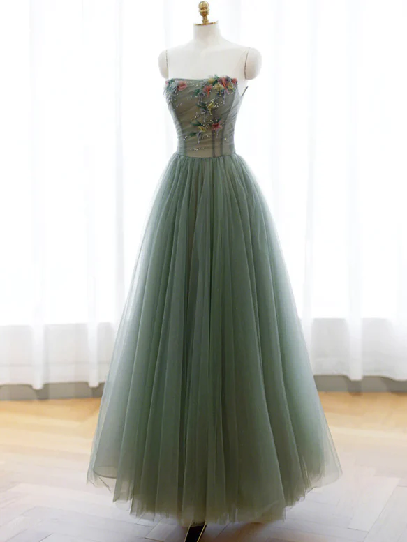 Light Green Sweetheart A-line Prom Dress, Green Long Party Dress with