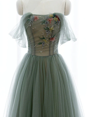 Light Green Sweetheart A-line Prom Dress, Green Long Party Dress with Lace Applique