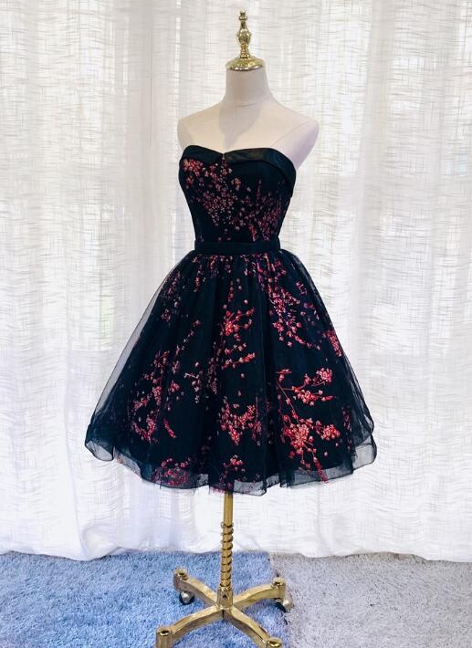 Black Tulle Scoop Homecoming Dress, Lovely Black Party Dress