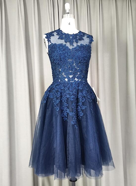 Cute Navy Blue Knee Length Homecoming Dress, Short Prom Dress Cutedressy Cute Navy Blue Knee Length Homecoming Dress, Short Prom Dress Cutedressy