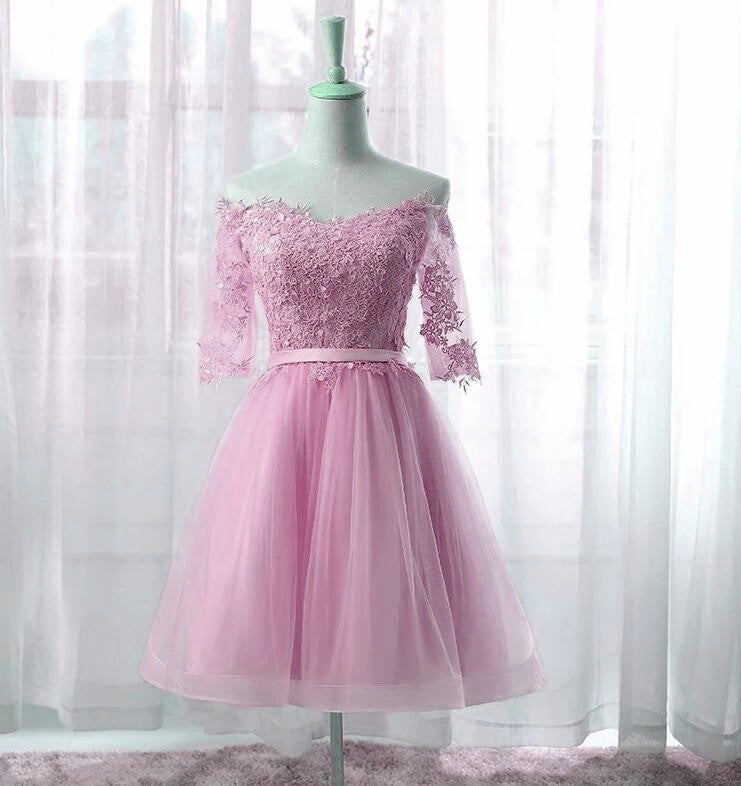 Cute Pink New Style Party Dress with Lace Applique, Short Prom Dress