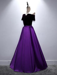 Beautiful Purple and Black Long Party Dress, Off Shoulder Prom Dress