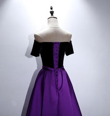 Beautiful Purple and Black Long Party Dress, Off Shoulder Prom Dress