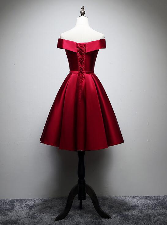 Cute Dark Red Satin Short Prom Dress with Lace-up, Prom Dress Cutedressy Cute Dark Red Satin Short Prom Dress with Lace-up, Prom Dress Cutedressy