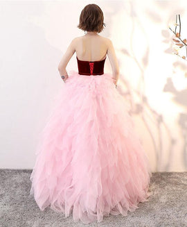 Lovely Pink Tulle and Wine Red Velvet Formal Gowns, Beautiful Party Dresses