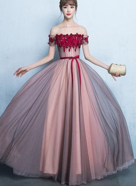 Pink Off Shoulder Floor Length Bridesmaid Dress, A-line Off Shoulder Prom Dress