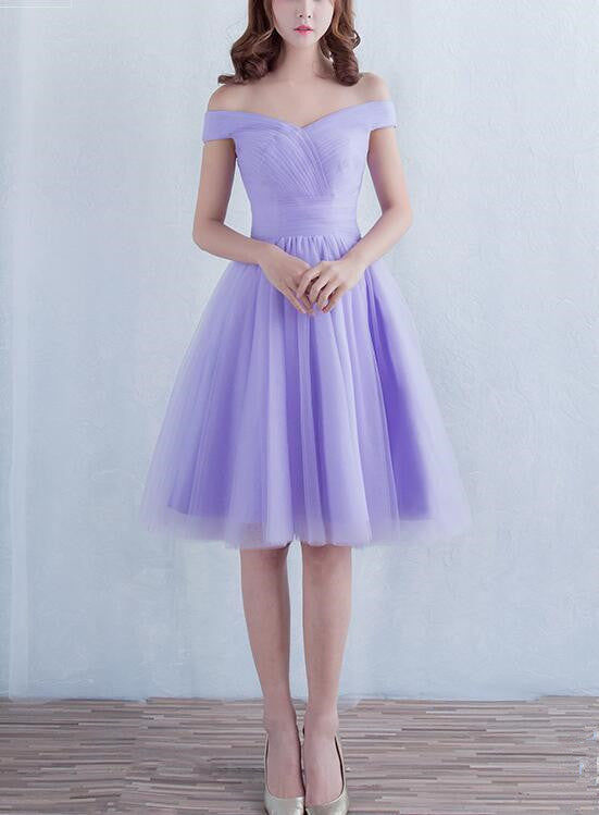 Pretty Off The Shoulder Lavender Tulle Pleated A Line Short Homecoming Dress Birthday Dress SP1918