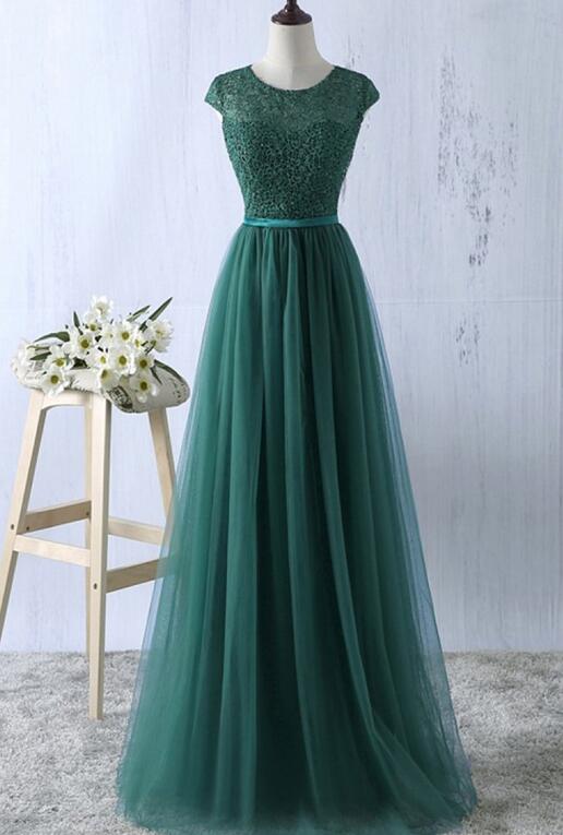 Pretty Green Prom Dresses , Tulle A-line Simple Bridesmaid Dresses, Lovely Formal Dresses