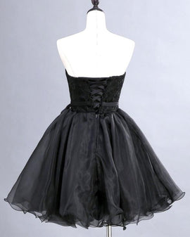 Elegant Black Short Lace-Up Party Dress, Black Formal Dress, Evening Dress