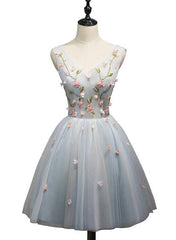 Cute Light Blue Tulle Short Party Dress, Light Blue Formal Dress, Teen Homecoming Dress