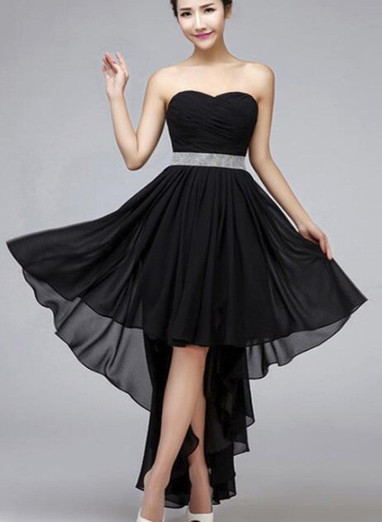 Chiffon High Low Bridesmaid Dresses, Beautiful Party Dresses, Sweetheart Lace-up Formal Dresses