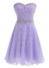 Beautiful Lavender Short Beaded Junior Prom Dress, Cute Party Dress