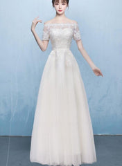 Elegant Champagne Tulle A-line Floor Length Prom Dress, Bridesmaid Dress