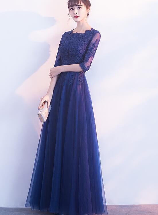 navy blue long bridesmaid dress 
