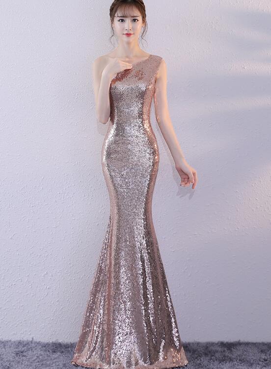 Beautiful Sequins Mermaid Long Prom Dress , Rose Gold Party Dress ...