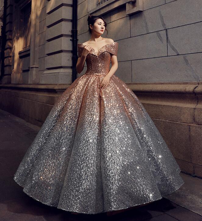 Beautiful Glitter Sequin Ball Gown Golden Silver Quinceanera Dresses, Cutedressy Beautiful Glitter Sequin Ball Gown Golden Silver Quinceanera Dresses, Cutedressy