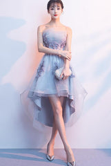 Fashionable Tulle High Low New Party Dress with Flower Applique, Party Dress