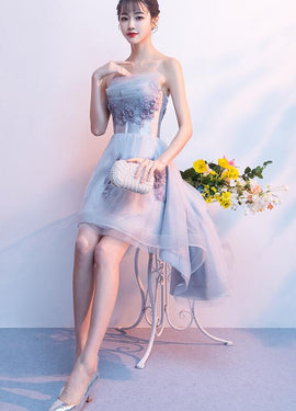 Fashionable Tulle High Low New Party Dress with Flower Applique, Party Dress