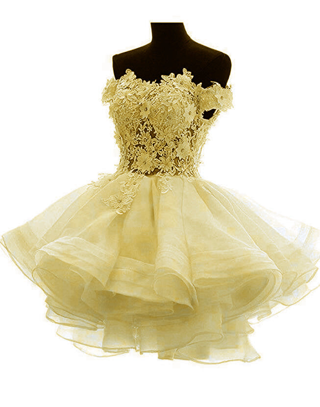 Light Yellow Off Shoulder Lovely Organza Party Dress, Cute Short Prom Cutedressy Light Yellow Off Shoulder Lovely Organza Party Dress, Cute Short Prom Cutedressy