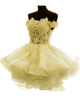 Light Yellow Off Shoulder Lovely Organza Party Dress, Cute Short Prom Dress