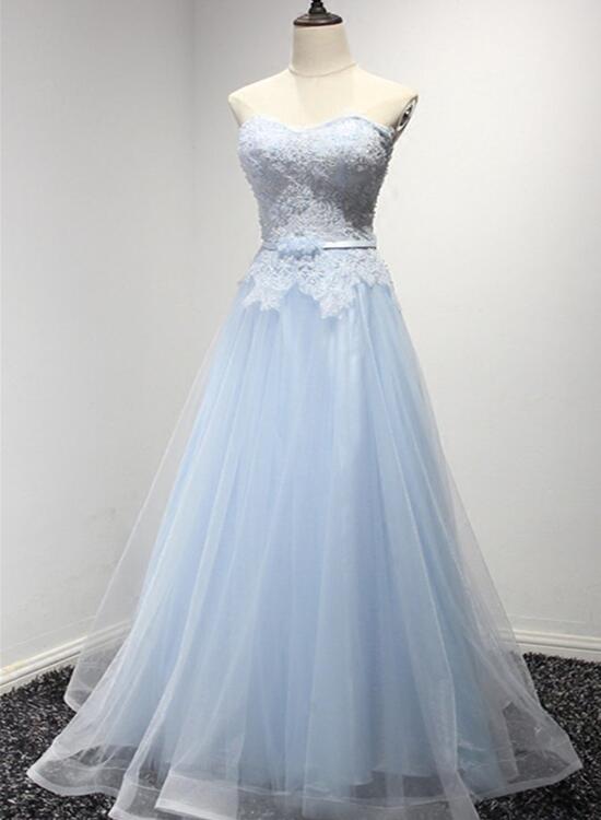 Light Blue Charming Sweetheart Neckline Floor Length Formal Dress, Blue Tulle Gowns, Party Dress