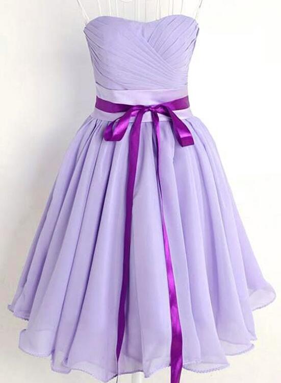Lavender Chiffon Short Sweetheart Party Dress with Bow, Cute Party Dresses, Bridesmaid Dresses