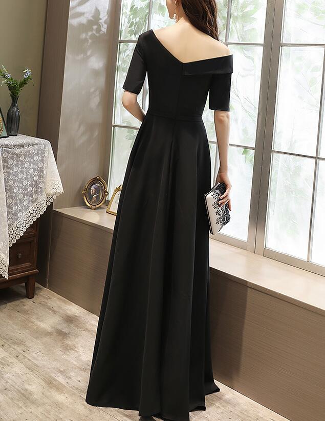 Black One Shoulder Long A-line One Shoulder Party Dress, Simple Black Evening Dress