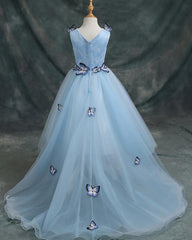 Lovely Blue Tulle Round Neckline Flower Girl Dress, Cute Blue Flower Girl Dresses