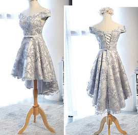 Lovely Light Grey Lace High Low Teen Party Dress, Fashionable Formal Dress