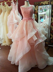 Lovely Pink Handmade Scoop Neckline  Prom Dresses, Pink Formal Gowns