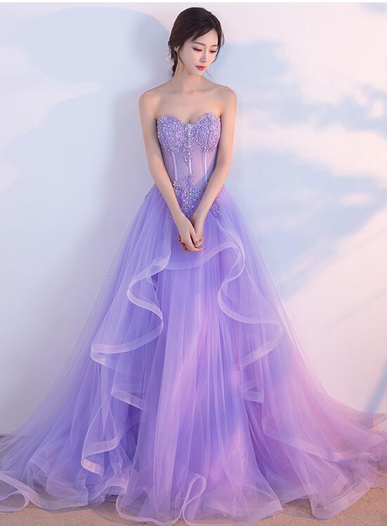 Charming Lilac Tulle Elegant Gown, Prom Gowns, Elegant Party Dresses