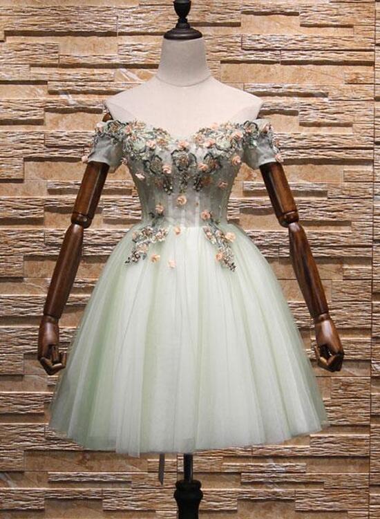 Light Green Short Tulle Party Dress, Lace-up Homecoming Dress, Cute Dress