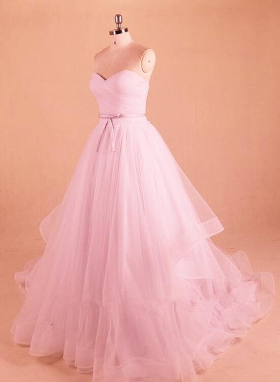 Light Pink Sweet 16 Dress, Pink Tulle Sweetheart Long Party Dress, Pink Gowns