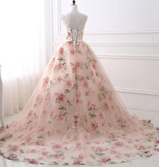 Charming Floral Organza Woman Formal Gowns,  Ball Gowns Pink Dress, Charming Party Dresses