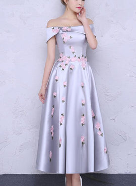 Charming Beautiful Satin with Flowers Elegant Party Dress, Formal Dress, Long Party Dress
