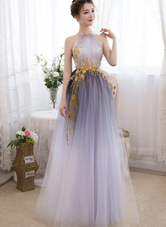 Beautiful Gradient Tulle Halter Elegant Formal Gowns