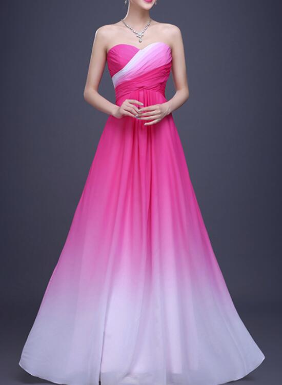 Gradient Sweetheart Long Chiffon Party Dress, Pink Floor Length Formal Dress, Prom Dress 2018