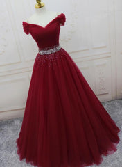 Wine Red Elegant Princess Gown, Handmade Off Shoulder Ball Gowns, Party Dress