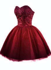 Sweet Burgundy Tulle Ball Party Dress 2019, Homecoming Dress