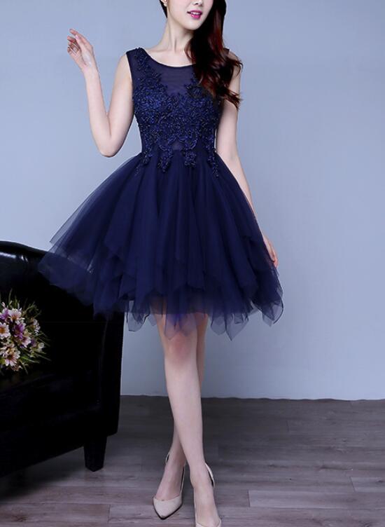 Navy Blue Tulle Fashion Cute Homecoming Dresses, Blue Party Dresses, Formal Dresses