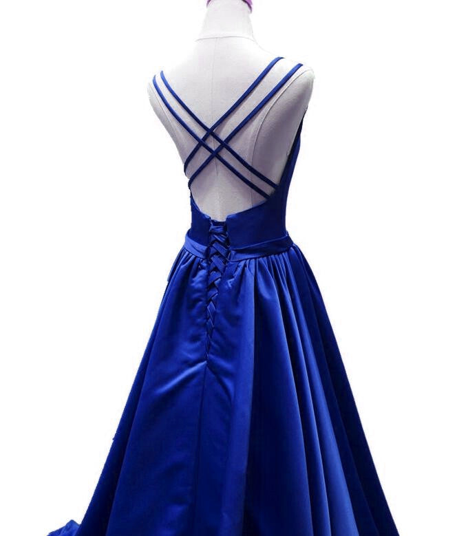 Royal Blue Elegant Party Gown, Handmade Satin Prom Dress 20