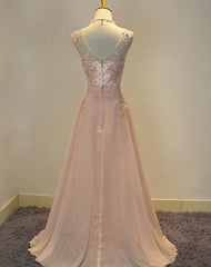 Beautiful Light Pink Chiffon Pearls Long Formal Dress, Handmade Pink Formal Gowns