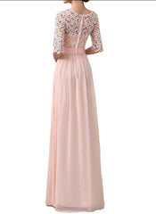 Beautiful Chiffon and Lace Sleeves Bridesmaid Dress, Long Party Dress