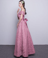 Beautiful Dark Pink Lace Long Off Shoulder Party Dress, Lace Prom Dress
