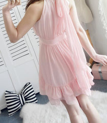 Simple Cute Pink Chiffon Short Halter Wedding Party Dress, Lovely Pink Women Dress