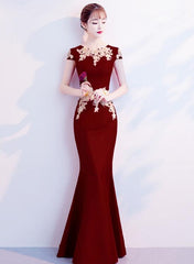 wine red prom dress long