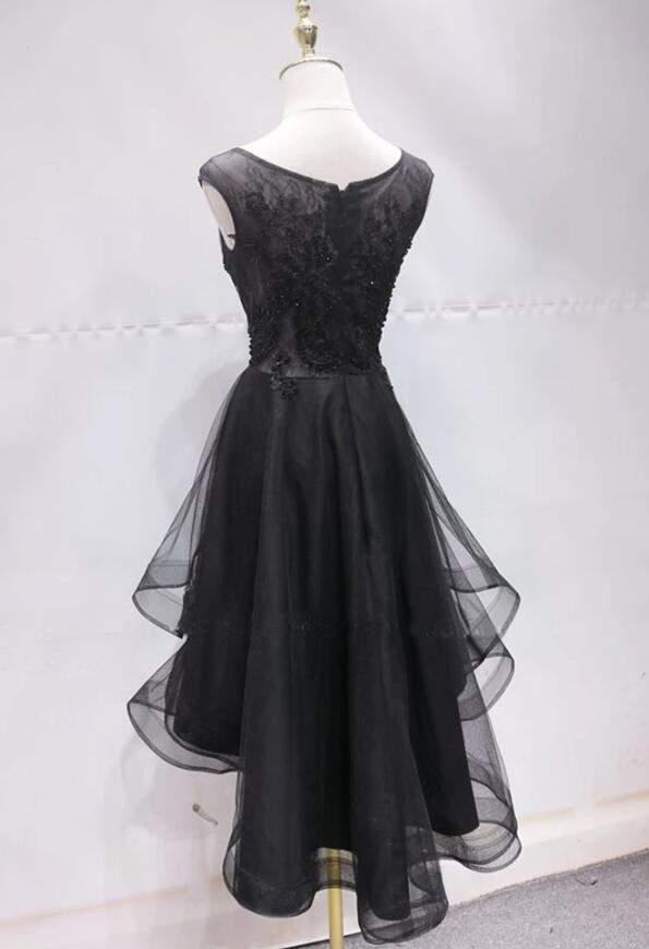 Cute Black Layers High Low Round Neckline Homecoming Dress, Black Part