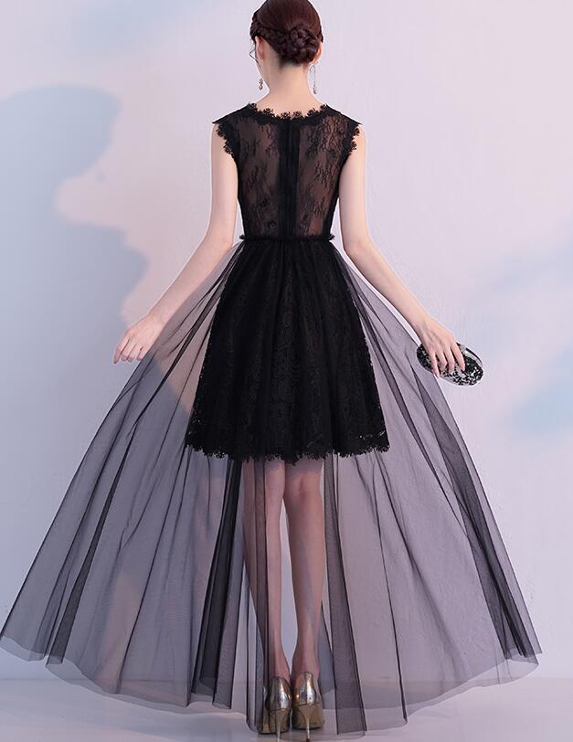 Black Tulle and Lace See Through Long Party Dress, Black Evening Dress